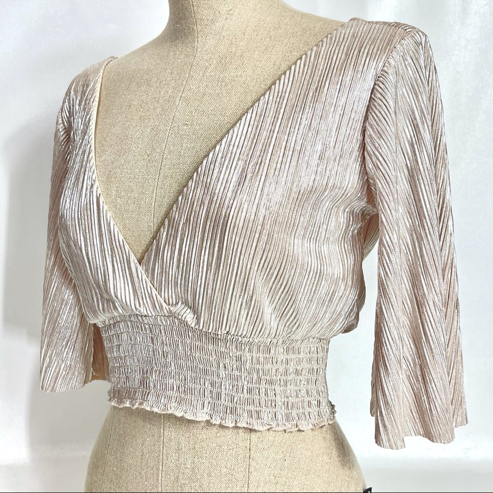 Forever 21 Metallic Crop Top Deep V-Neck Plunge Mock Wrap
